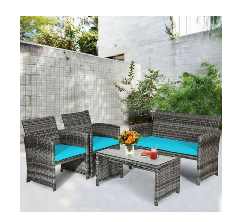 4-Piece Gray Rattan Patio Furniture Set
