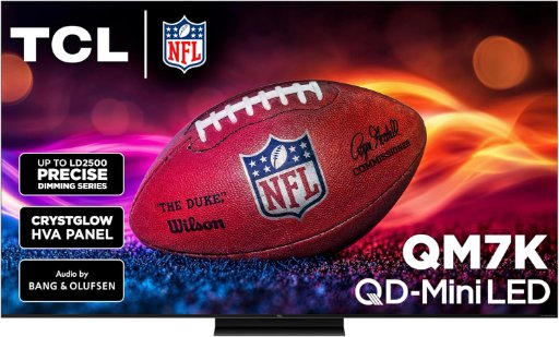 TCL 65-Inch QM7K QLED 4K Smart QD-Mini LED TV with Google TV (65QM7K, 2025 Model) Dolby Vision IQ, Dolby Atmos, HDR, Game Accelerator up to 288Hz, Voice Remote, Works with Alexa, Streaming Television