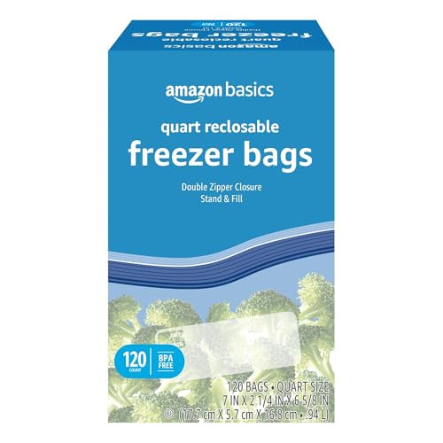 Amazon Basics Freezer Double Zipper Quart Bags