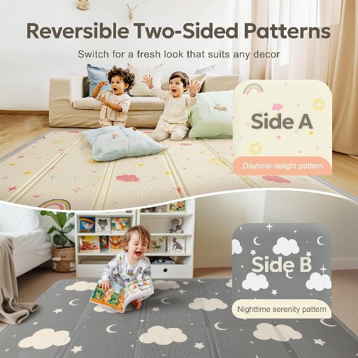 Reversible Baby Play Mat with Edge Reinforcement