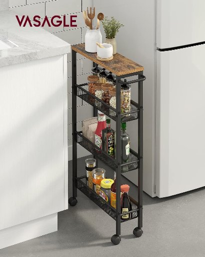 VASAGLE 4 Tier Slim Rolling Cart