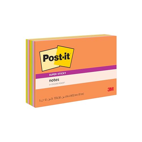 Post-it Super Sticky Notes, 6 x 4 in, Neon Fizz, 8 Pads Deal