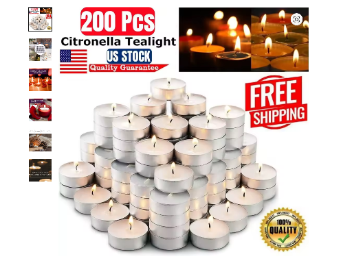 200 Pack White Unscented Tea Light Candles  