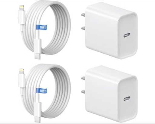 2-Pack 10' Lightning to USB-C Cable with 20W USB-C Charging Adapter
