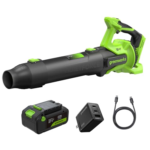 Greenworks 24V 515 CFM 130 MPH Brushless Axial Leaf Blower w/ 5.0Ah USB-C Battery & GaN Charger Deal