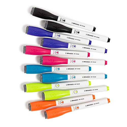 U Brands Fine Tip Dry Erase Markers with Eraser (12-Pack)