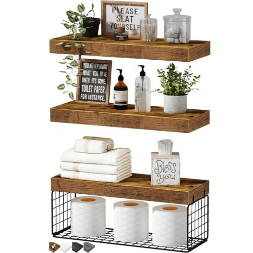 Floating Bathroom Shelves w, Small Storage Section, Set of 3