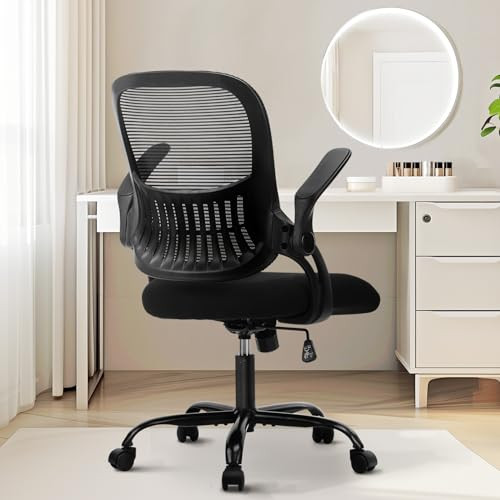 Sweetcrispy Office Ergonomic Mesh Computer Desk Chair w/ Fold Up Arm Rests (Light Black)