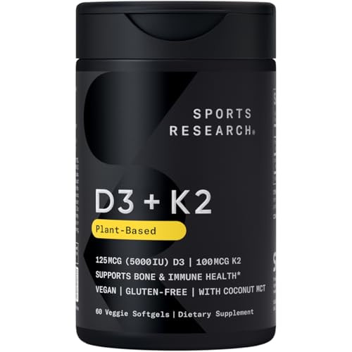 Sports Research Vegan D3 + K2 Softgels, 60 Count