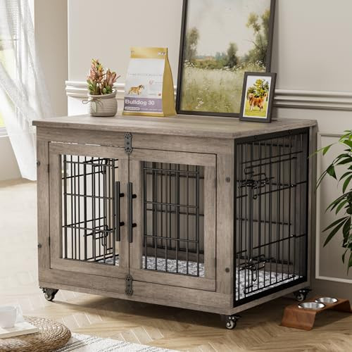 Lulive Pet Crate Furniture with Cushion & Wheels