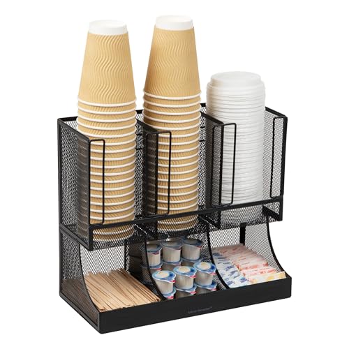 Mind Reader Multipurpose Countertop Organizer, Cup and Condiment Station, Metal Mesh, Black
