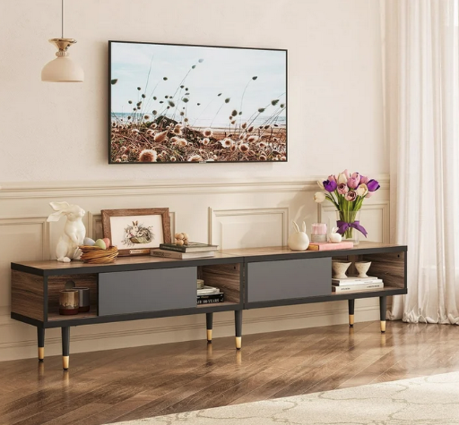 Bestier 2-in-1 Pinewood TV Stand