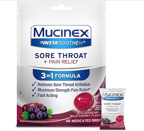 Mucinex Instasoothe Sore Throat Relief Lozenges, 40 Count