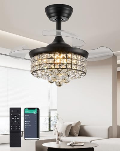 Dimmable 30" Crystal Fandelier Ceiling Fan W/Light & Remote
