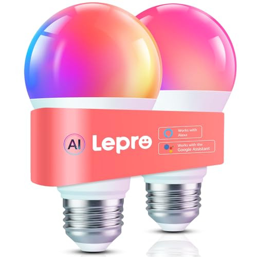 Lepro B1 Smart WiFi & Bluetooth RGBWW Color Changing Light Bulbs (2-Pack)