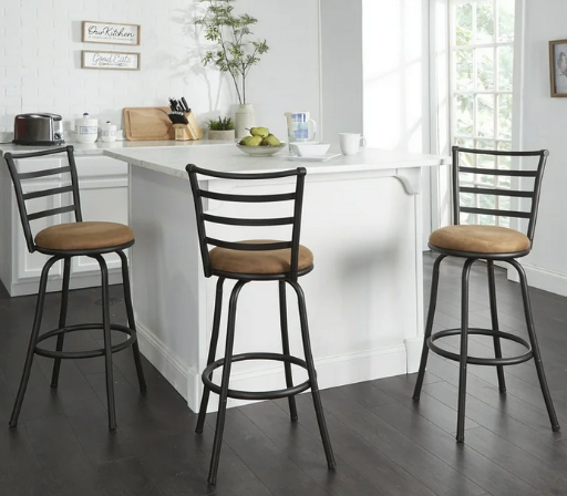 Mainstays Indoor Adjustable Ladder Back Swivel Barstool 3-Count