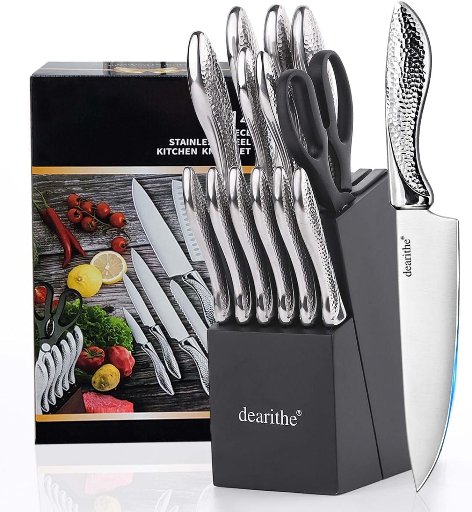 Dearithe 14 Piece High Carbon Stainless Steel Knife Block Set