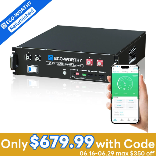 Refurbished Eco-Worthy 48V 100Ah Server Rack LiFePO4 Lithium Battery
