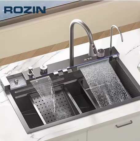 Multifunctional Stainless Steel Kitchen Sink with Digital Display Faucet