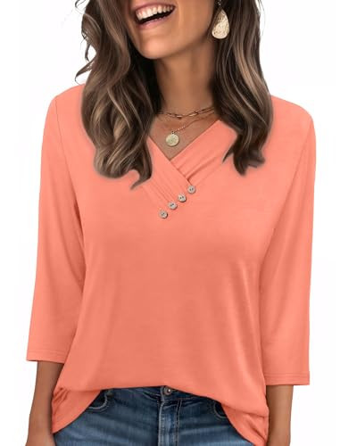 Sampeel V Neck 3/4 Sleeve Tops