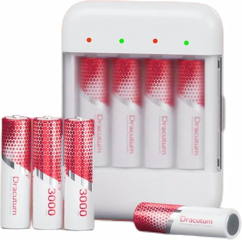 Dracutum Rechargeable Lithium AA Batteries with Charger