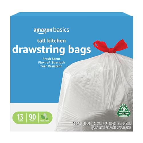 Amazon Basics Flextra Tall Kitchen Drawstring Trash Bags