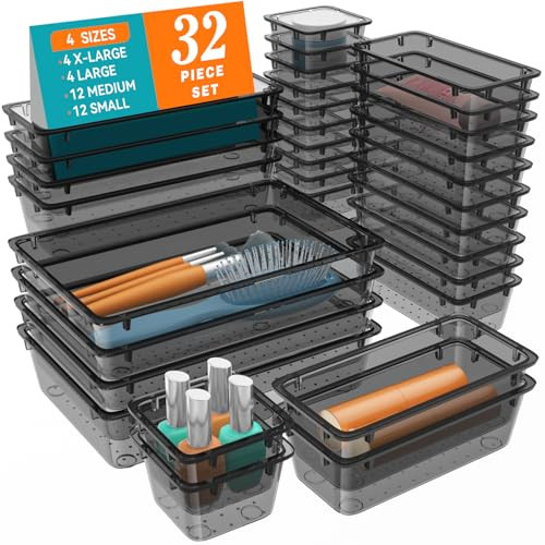 WOWBOX 32 PCS Clear Plastic Drawer Organizer Set