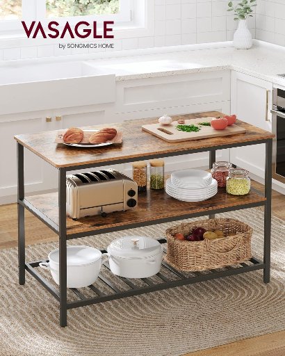 VASAGLE Kitchen Island with 3 Shelves