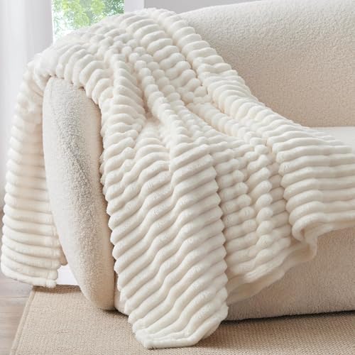 BEDELITE 50" x 60" 300GSM Fluffy Fleece Throw Blanket (Cream) Deal