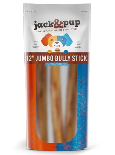 Jack and Pup 12" Jumbo Bully Sticks for Large Dogs (3 Pack)