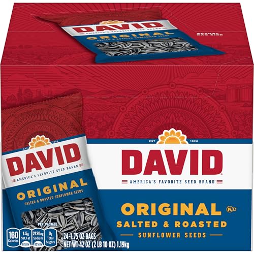 DAVID Original Salted & Roasted Sunflower Seeds 24-Pack 1.75-Ounce