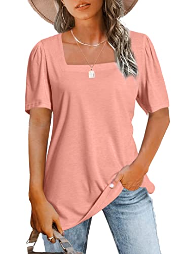 JomeDesign Womens Shirts Dressy Casual Loose Blouses Short Sleeve Summer Tees Coral Pink