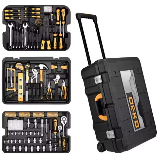 DEKO 258 Piece Tool Kit with Rolling Tool Box