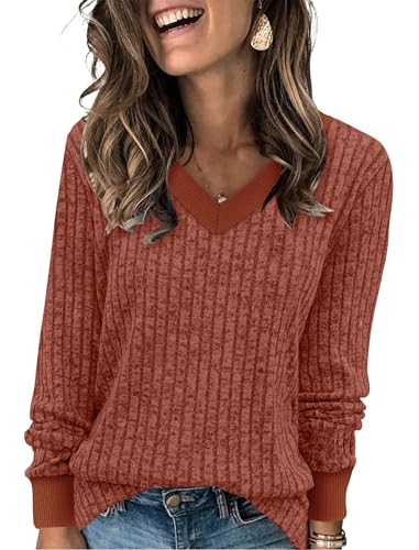 Sampeel  Women's V Neck Color Block Long Sleeve Tunic Sweaters