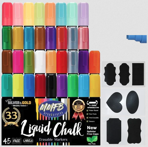 MMFB Arts & Crafts Liquid Chalk Paint Pens Markers, 33 Pc Set