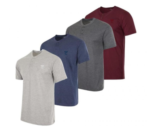 4 Pack  Cherokee Men's Short Sleeve Henley T-Shirts