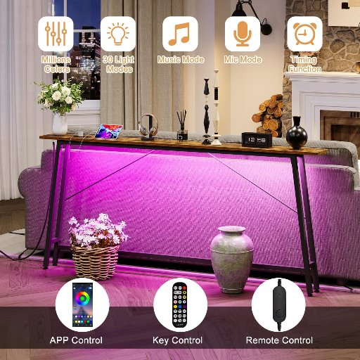 Skinny 71" Console Table with Charging Station and LED Light