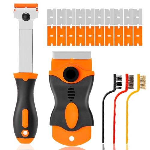 2 Pack Razor Scrapers + 20Pcs Blades + 3pcs Wire Brushes Set