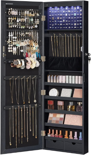 SONGMICS 6 LEDs Mirror Jewelry Cabinet (Black Only)