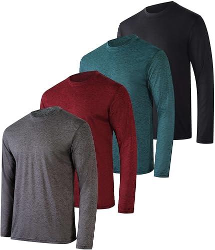 Real Essentials 4-Pack Men's Dry-Fit UV Moisture Wicking Long Sleeve Shirts