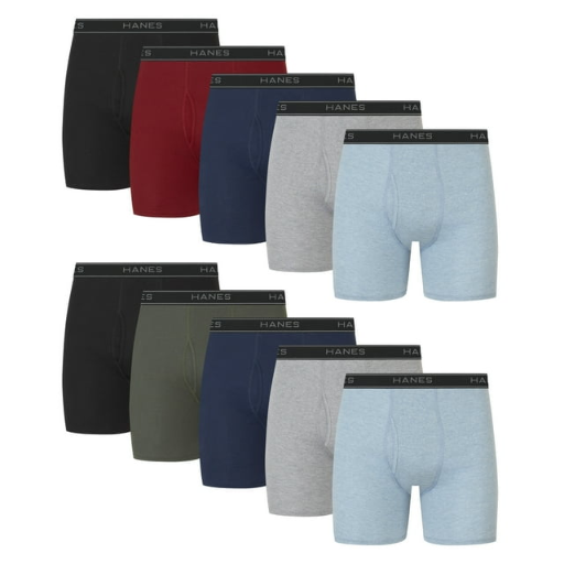 Hanes Men's Cotton Boxer Brief Underwear 10-Pack