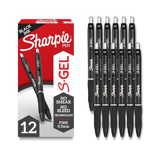 SHARPIE S-Gel Pens, Medium Point (0.5mm), Black Ink, 12 Count