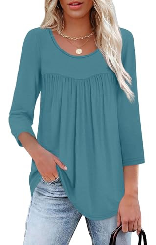 Xieerduo 3/4 Length Sleeve Pleated Tops