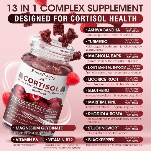 GREENPEOPLE Cortisol Supplements Detox Gummies  for Women, 120 Count