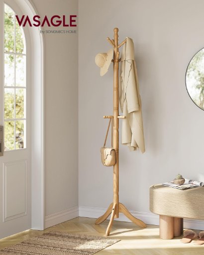 VASAGLE Solid Wood Coat Rack and Stand