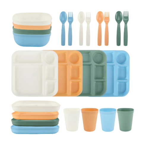 Your Zone 24-Piece Plastic Square Dinnerware Set for Kids