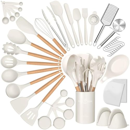Cacoles 43-Pc Wood Handle Silicone Cooking Utensils & Gadgets Set