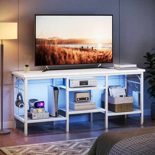 Pinmoco 55" LED TV Stand with Open Storage Shelves