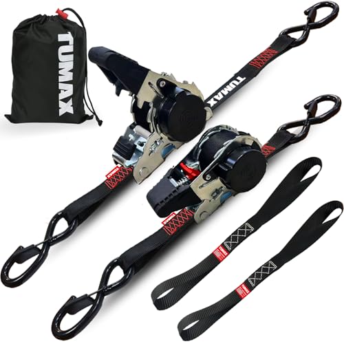 TUMAX Retractable Ratchet Straps 2-Pack 1" x10ft 1500lbs