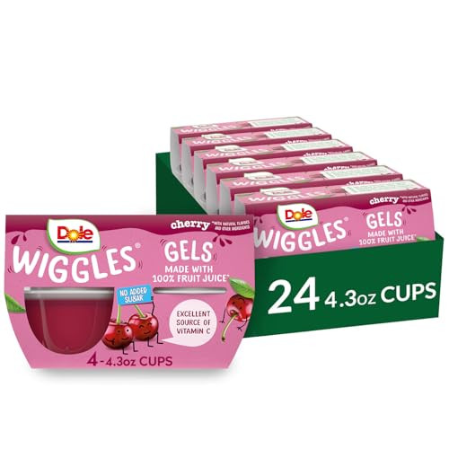 Dole Wiggles No Sugar Added Cherry Fruit Juice Gels Snacks, 24 Count